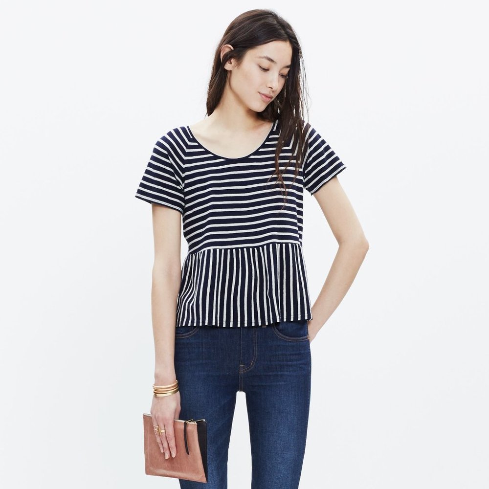 Madewell, Peplum Navy & White Stripe TShirt, XS